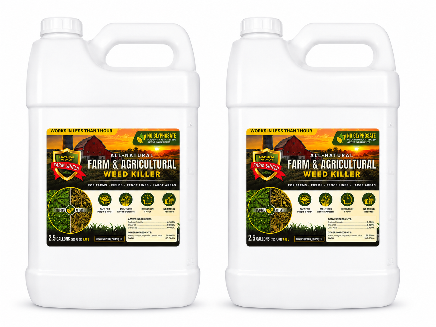 Farm & Agricultural All-Natural Weed and Grass Killer Case of 2-2.5 Gallons (320 oz)