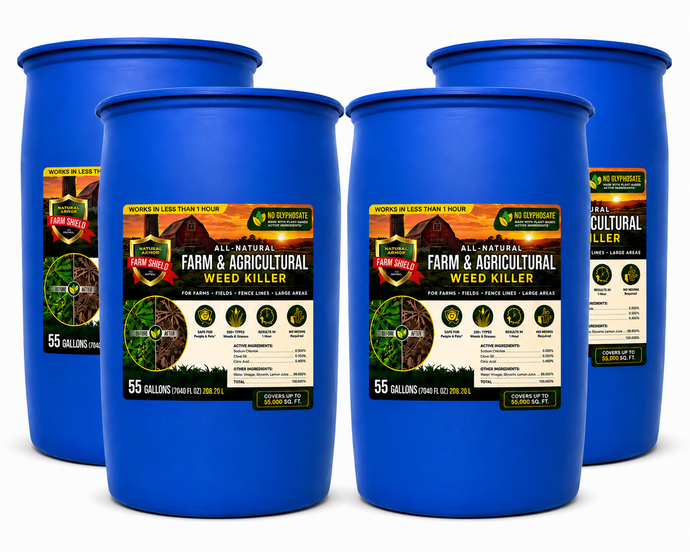 Farm & Agricultural All-Natural Weed and Grass Killer 4-55-Gallon Drums