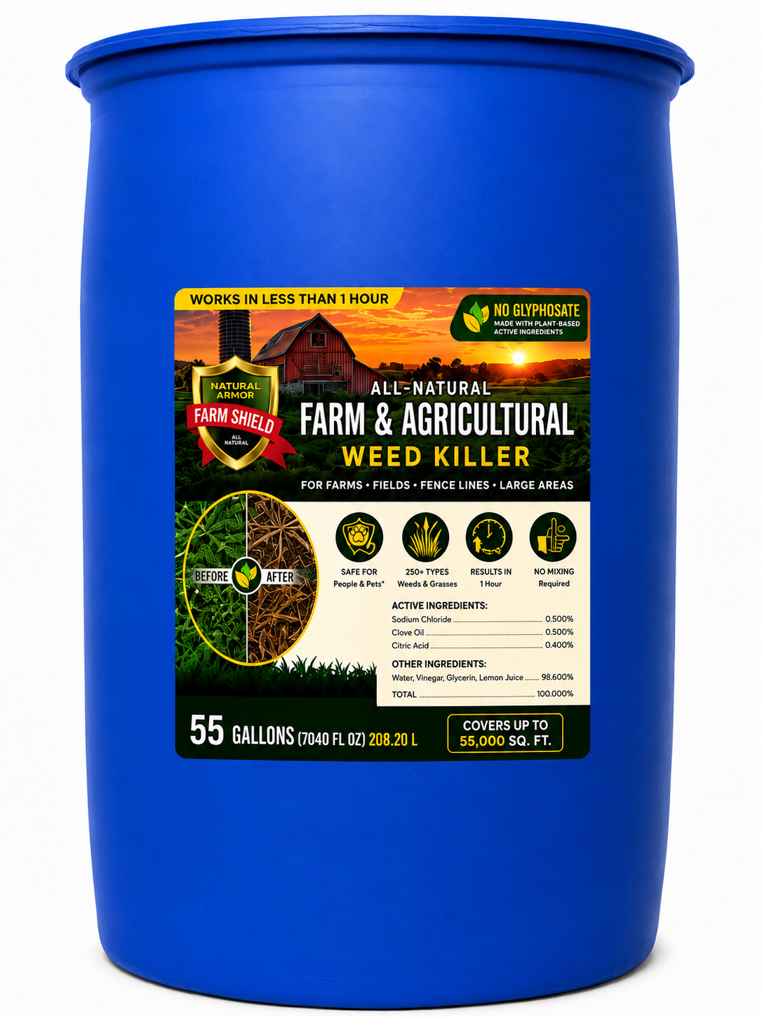 Farm & Agricultural All-Natural Weed and Grass Killer 55-Gallon Drum