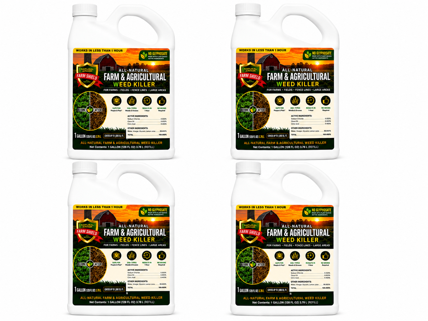 Farm & Agricultural All-Natural Weed and Grass Killer Case of 4-Gallons (512 oz) Refills