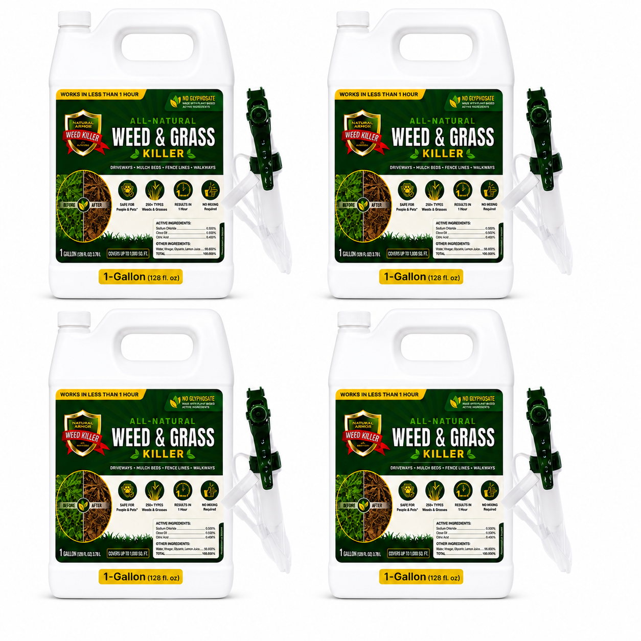 Natural Armor All-Natural Weed Killer - CASE OF 4 GALLONS (Normally $29.95 per gallon, buy 3 gallons get 1 gallon free)