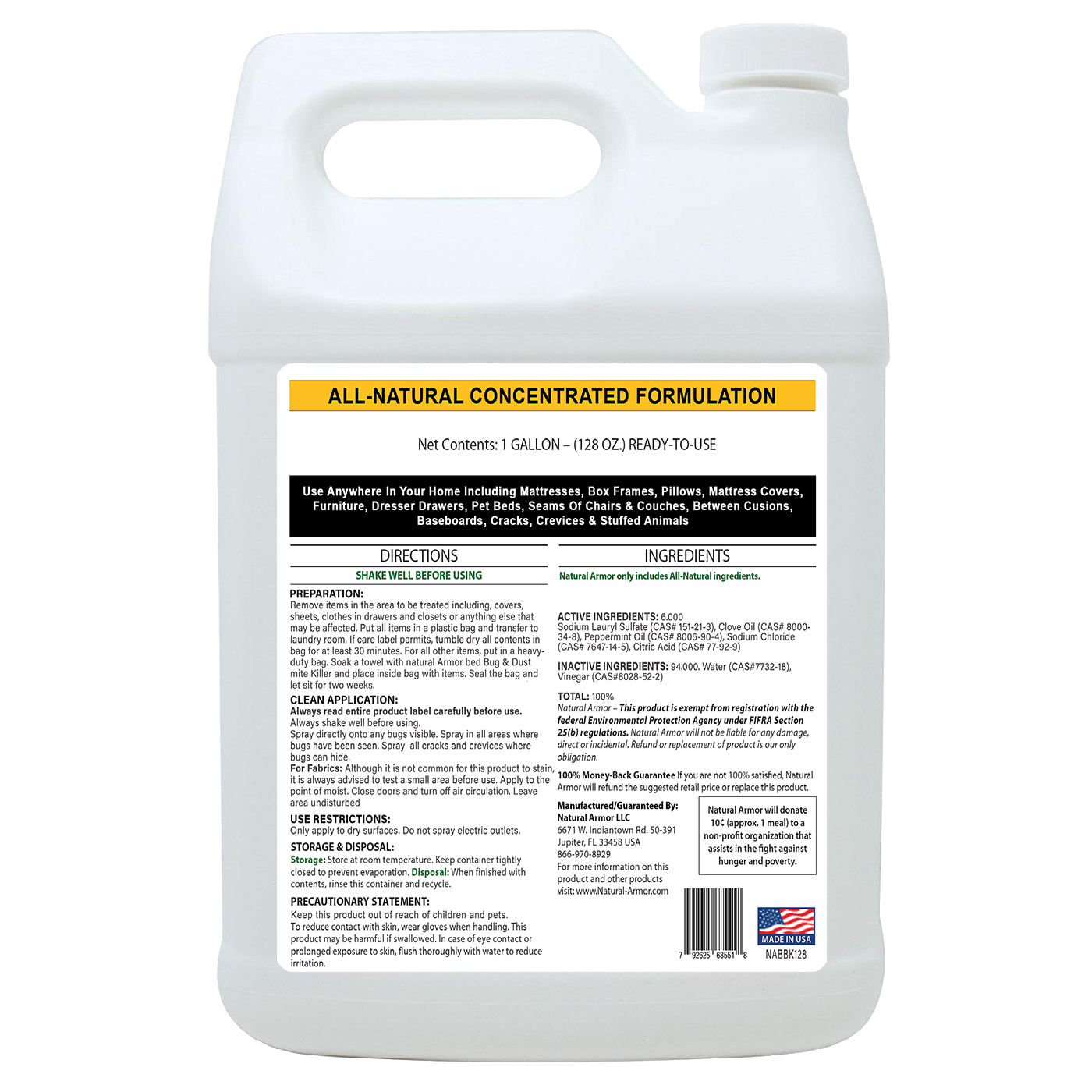 Bed Bug & Dust Mite Killer GALLON (128oz) Natural Armor